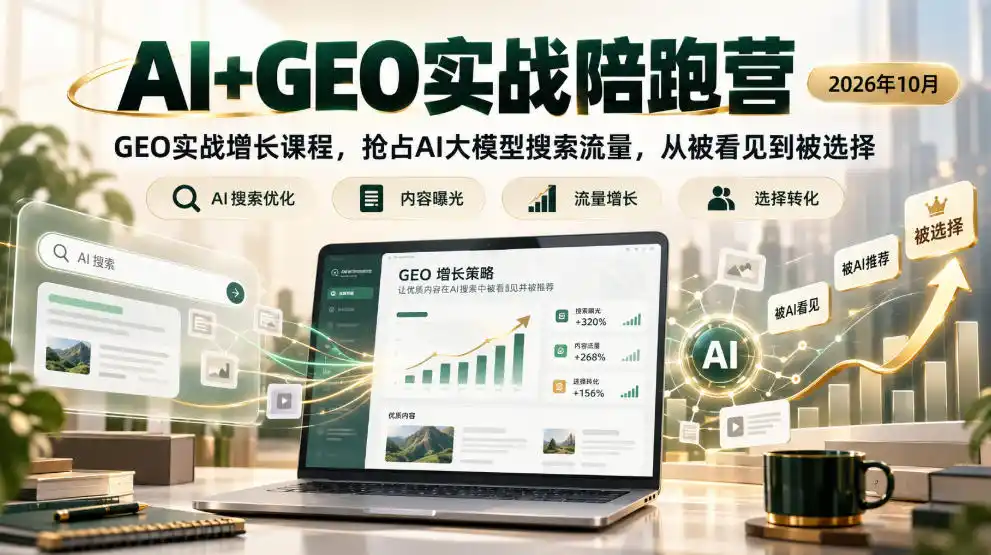AI GEO实战陪跑营2026年10月，GEO实战增长课程，抢占AI大模型搜索流量，从被看见到被选择