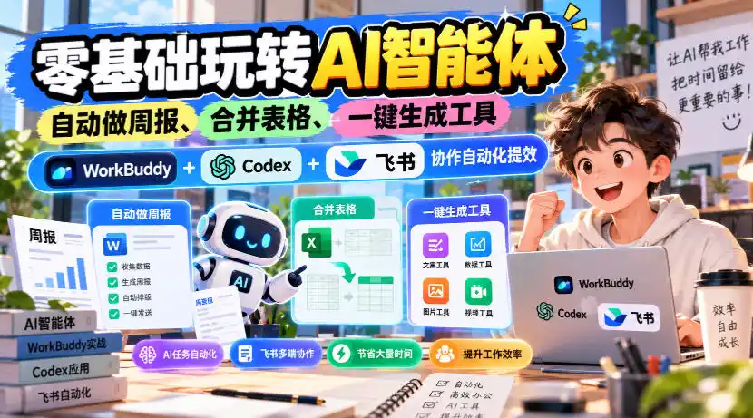 【无水印】零基础玩转AI智能体，自动做周报、合并表格、一键生成工具，WorkBuddy Codex   飞书协作自动化提效