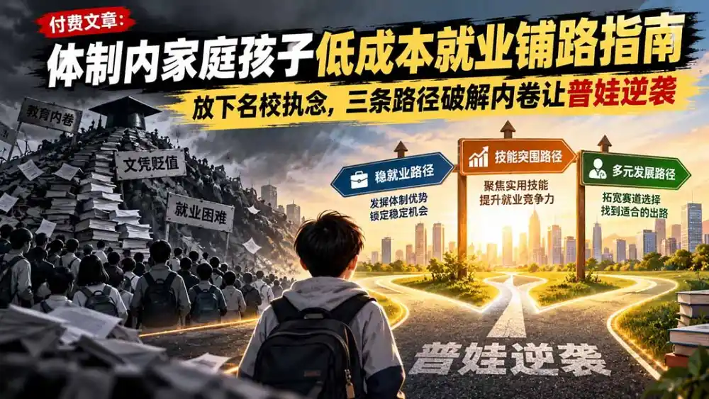付费文章:体制内家庭孩子低成本就业铺路指南,放下名校执念,三条路径破解内卷让普娃逆袭