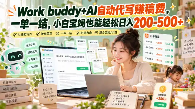 Work buddy AI自动代写賺稿费，一单一结，小白宝妈也能轻松日入200-500 