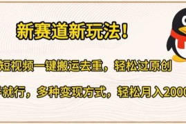 新赛道新玩法！QQ短视频一键搬运去重，轻松过原创，有手就行，多种变现方式，轻松月入20000 