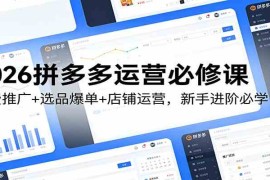 2026拼多多运营必修课：付费推广 选品爆单 店铺运营，新手进阶必学