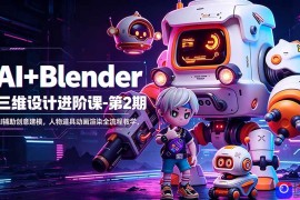 AI Blender三维设计进阶课-第2期：AI辅助创意建模，人物道具动画渲染全流程教学
