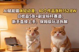 AI赋能猫咪轻动漫，40个作品涨粉152.8W，日收益5张 副业标杆赛道，新手直接上手，保姆级玩法拆解