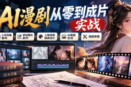 AI漫剧从零到成片实战：小说改编剧本、原创模仿创作、人物场景道具设计、AI画面生成与漫剧剪辑