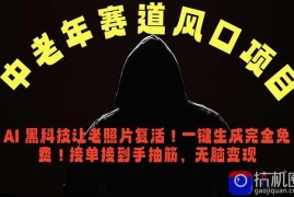 中老年风口项目，AI 黑科技让老照片复活！一键生成完全免费！接单接到手抽筋，无脑变现