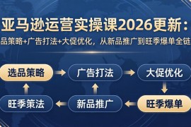 亚马逊运营实操课2026更新：选品策略 广告打法 大促优化，从新品推广到旺季爆单全链路