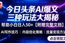 今日头条三大玩法一次性讲透，小白也能轻松上手，附带指令文档，帮助你日入50 【附赠详细文档】