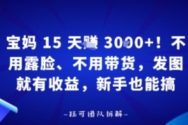 宝妈15天賺3k ！不用露脸、不用带货，发图就有收益，新手也能搞