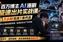 百万博主AI漫剧极速出片实战课：1小时产出条作品，从脚本分镜到画面剪辑，跑通高效生产全流程