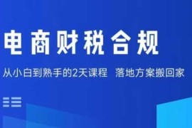 电商财税合规线下课，适合老板 财务，教你规避涉税风险，实现低成本合规经营