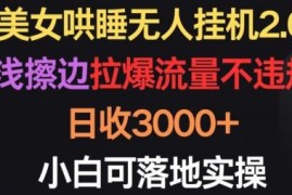 美女哄睡无人挂机2.0.浅擦边拉爆流量不违规，日收3000 ，小白可落地实操【揭秘】