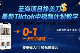 蓝海项目挣美刀，最新Tiktok中视频计划教学，从0-1教你学会海外TK中视频，一次性讲清楚