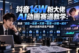 抖音16W粉大佬规则门禁AI动画赛道教学：跑通“定位→包装→文案→配音→分镜→成片”的AI动画内容生产链路