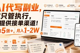AI代写副业，你只管执行，我提供接单渠道！单日5张 ，月入1-2W【揭秘】