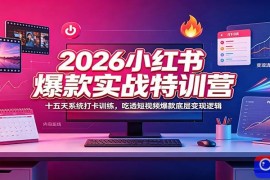 2026小红书爆款实战特训营：十五天系统打卡训练，吃透短视频爆款底层变现逻辑