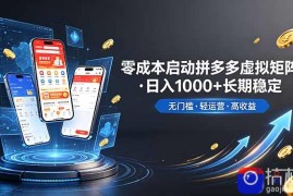 不用投资大额本钱零成本启动，做拼多多虚拟矩阵，长期稳定！轻松维持日入 1000