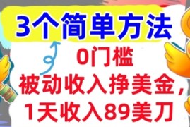 被动收入挣美金，1天收入89刀，3个最简单方法，适合新人和小白