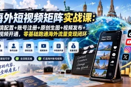 海外短视频矩阵实战课：环境配置 账号注册 原创生图 视频发布 中视频开通，零基础跑通海外流量变现闭环