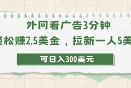 外网看广告3分钟，轻松赚2.5美金，拉新一人5美金，日入300美元