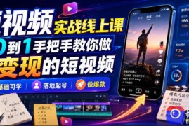 短视频实战线上课，从0到1手把手教你做能变现的短视频，零基础可学，落地起号做爆款