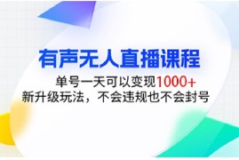 有声无人直播课程，单号一天可以变现1000 ，新升级玩法，不会违规也不会封号