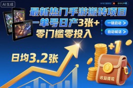 最新热门手游搬砖项目，一键自动化挂G，单号日产3张 ，零门槛零投入【揭秘】