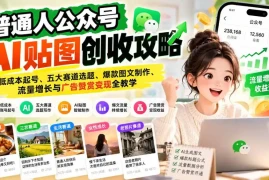 普通人公众号AI贴图创收攻略：低成本起号、五大赛道选题、爆款图文制作、流量增长与广告赞赏变现全教学