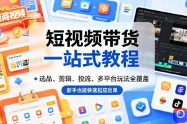 短视频带货一站式教程，选品、剪辑、投流、多平台玩法全覆盖，新手也能快速起店出单