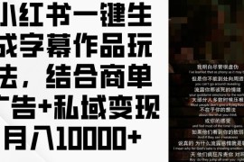 小红书一键生成字幕作品玩法，结合商单广告 私域变现月入1w 【揭秘】