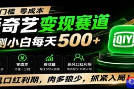 零门槛爱奇艺变现冷门赛道，实测小白每天500 ，新风口红利期，肉多狼少，抓紧入局！