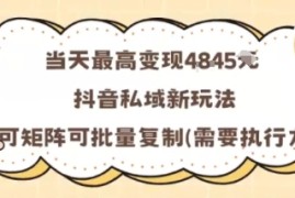 当天最高变现1k ，抖音私域新玩法，可矩阵可批量复制