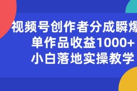 （10854期）视频号创作者分成瞬爆流，单作品收益1000 ，小白落地实操教学