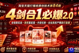 淘宝天猫打爆班原创技术第84期｜4剑合1必爆2.0全链路实战・高权重起量・内容拉新・全站高投产爆款打造课
