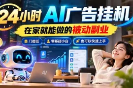 24小时AI广告挂机｜在家就能做的被动副业，门槛低，零基础小白也可以快速上手