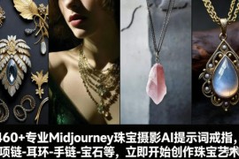 460 专业Midjourney珠宝摄影AI提示词戒指，项链-耳环-手链-宝石等，立即开始创作珠宝艺术