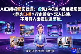 AI口播视频实战课：虚拟IP打造×换装换场景×静态口播×行走带货×双人访谈，不用真人出镜快速落地