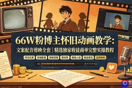 66W粉博主怀旧动画教学：文案配音剪映全套｜精选独家收徒商单完整实操教程