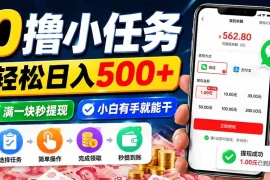 0撸小任务，轻松日入500 ，满一块秒提现，小白有手就能干