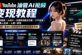 YouTube油管AI视频变现教程-更新0926：账号搭建×AI成片×去重限流解决方案×YPP变现×AI真人生成×人物一致性