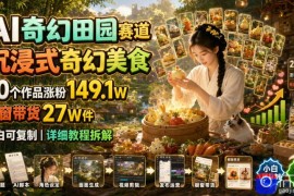 AI奇幻田园赛道，沉浸式奇幻美食，20个作品涨粉149.1W，橱窗带货27W件，小白可复制，详细教程拆解