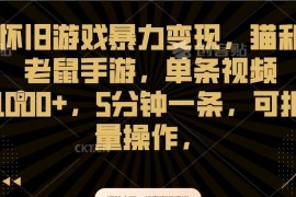 怀旧游戏暴力变现，猫和老鼠手游，单条视频1000 ，5分钟一条，可批量操作