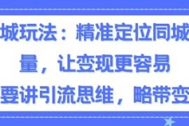 同城粉丝玩法，精准定位同城流量，让变现更容易，主要讲引流思维，略带变现