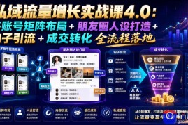 私域流量增长实战课4.0：多账号矩阵布局 朋友圈人设打造 钩子引流 成交转化全流程落地
