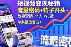 （16079期）短视频变现秘籍，流量密码 钩子开头 故事营销 个人IP打造，单条播放百万 