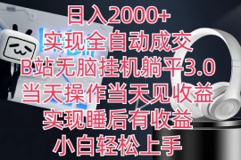 日入2000 ，实现全自动成交，B站无脑挂机躺平3.0，当天操作当天见收益，实现睡后有收益，小白轻松上手