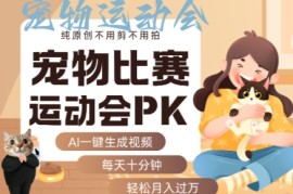 AI一键生成宠物比赛运动会PK视频，纯原创不用剪不用拍，每天十分钟，轻松月入过1W 