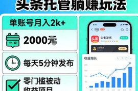 头条托管躺賺玩法，单账号月入2k ，每天5分钟发布即可，零门槛被动收益项目【揭秘】