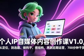 个人IP自媒体内容创作课V1.0，从定位，到选题、做钩子、搭结构，再到后期运营，700分钟干货
