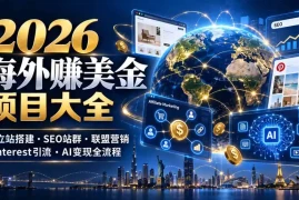 2026海外赚美金项目大全：独立站搭建、SEO站群、联盟营销、Pinterest引流与AI变现全流程
